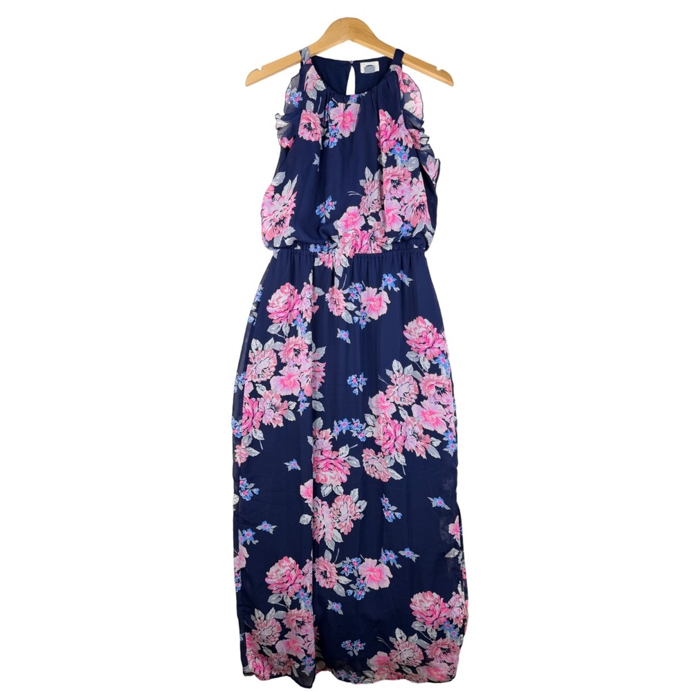 Old Navy Floral Print Halter Top Maxi Dress size Medium Blue/Pink‎